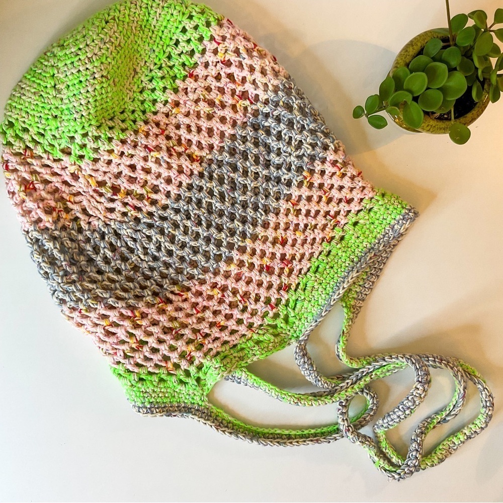 Boho Crochet Bag Slouchy Tote Lime Pink Gray Large